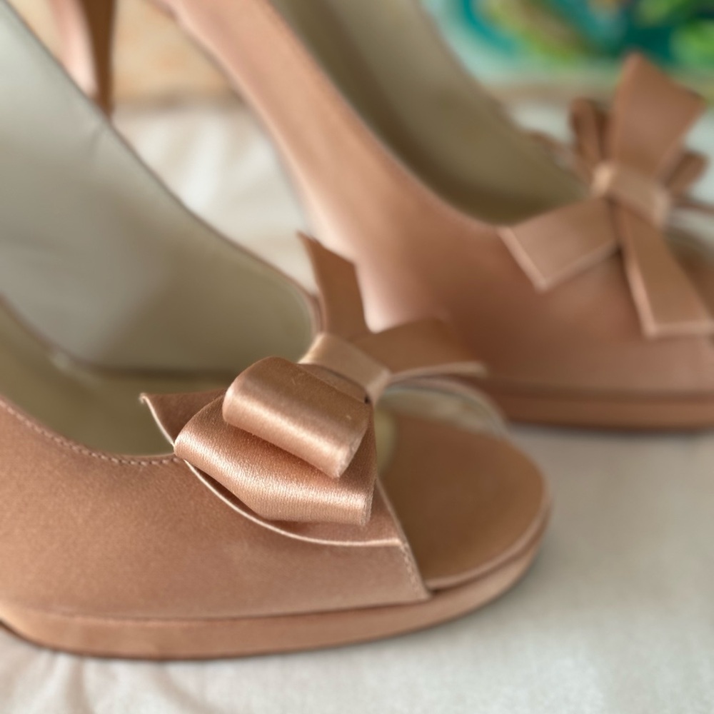Stuart Weitzman Bow Rose Gold Special Occassion Slingback Heels🇪🇸made in Spain🇪🇸 - Picture 2 of 16
